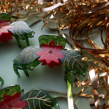 Load image into Gallery viewer, Poinsettia Red and Green Acetate Christmas Flower Hair Claw