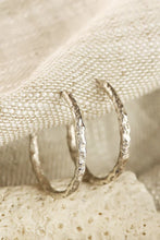 Load image into Gallery viewer, Lacee Alexandra Jewelry | Textured 1 inch Hoops with Opal + Diamond Concha Charm