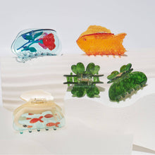 Load image into Gallery viewer, Women's White Swan Hair Claw in Crystal Clear Blue Acetate