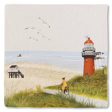 Load image into Gallery viewer, Cycling on Vlieland | StoryTiles art on tile
