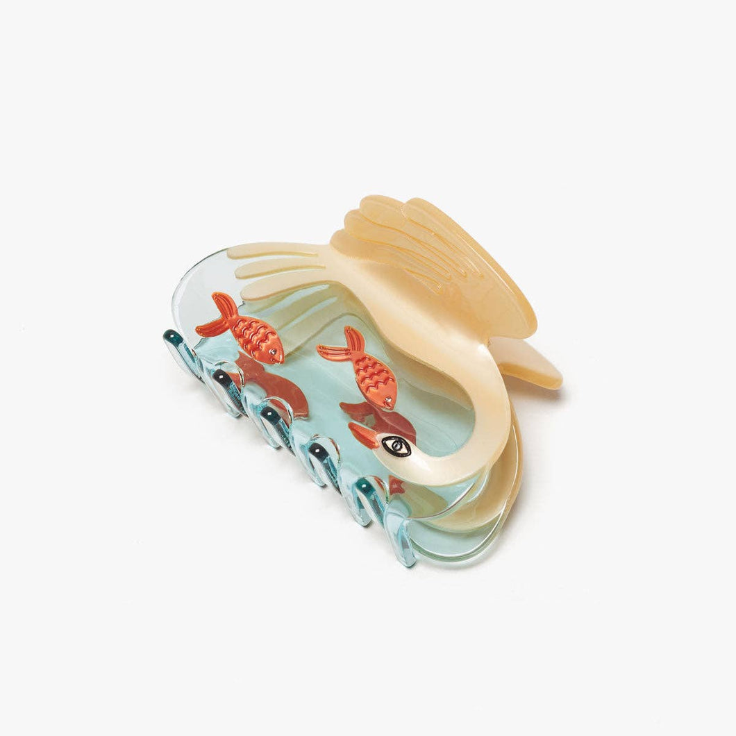 Women's White Swan Hair Claw in Crystal Clear Blue Acetate