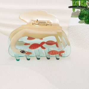 Women's White Swan Hair Claw in Crystal Clear Blue Acetate