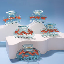 Load image into Gallery viewer, Winona Irene | Goldfish Blue Acetate Hair Claw with Opal Crystal Bubbles
