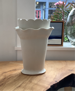 Alice Nasto Ceramics | White Handbuilt Vase | Scalloped Edge & Ruffle