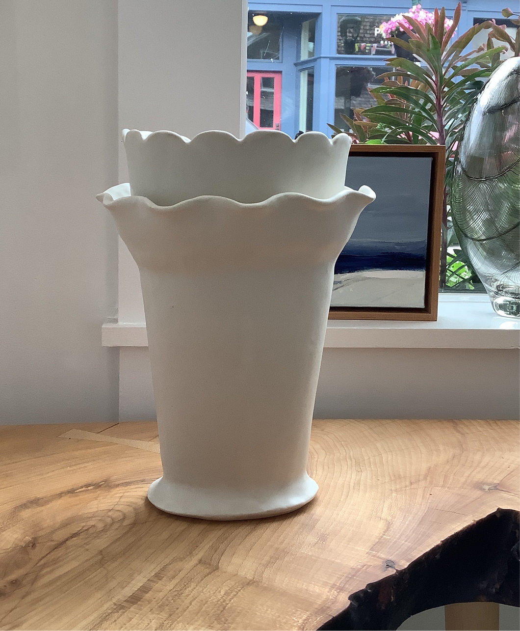 Alice Nasto Ceramics | White Handbuilt Vase | Scalloped Edge & Ruffle