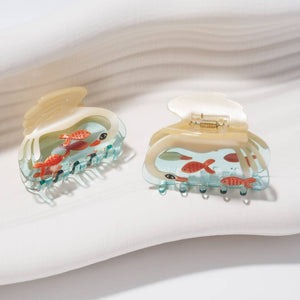 Women's White Swan Hair Claw in Crystal Clear Blue Acetate