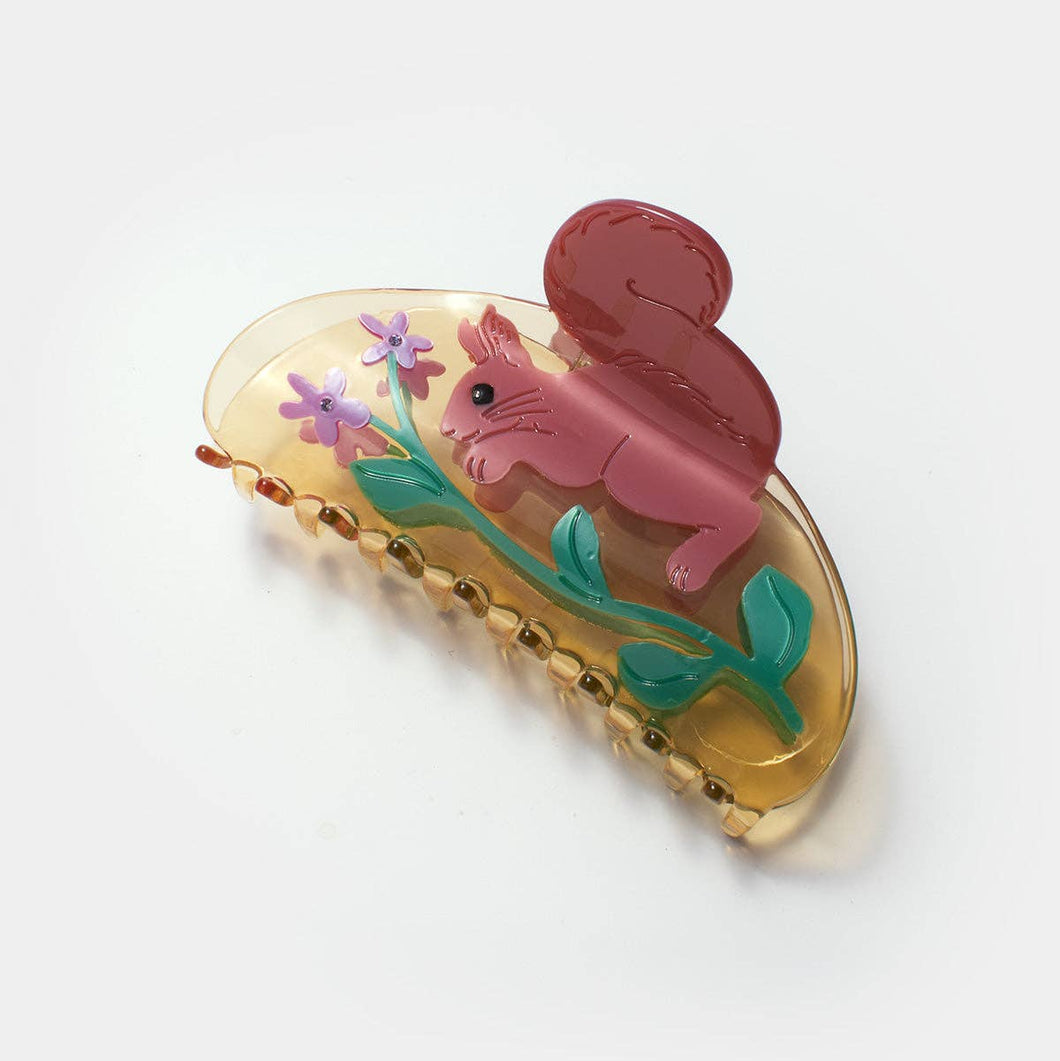 Squirrel with Wild Violet Flower Acetate Women's Hair Claw