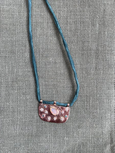 Sky Eyes | Necklace, Half Moon Opal + Diamond Medallion on Handmade Silk Cord