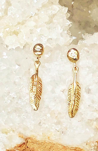 Sky Eyes Fine Jewelry | Earrings, Feather Drops, Recycled 14k Gold, Lab grown diamonds