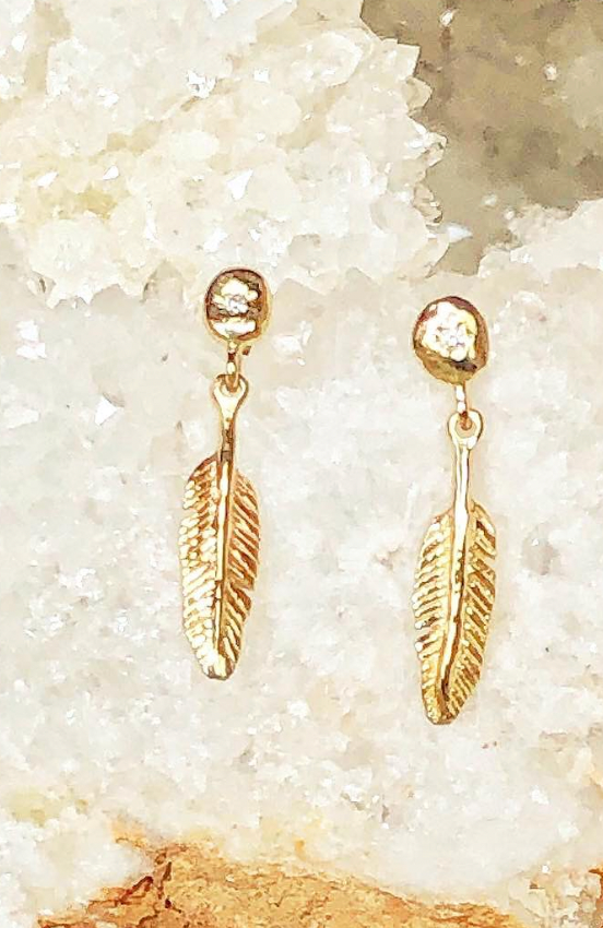 Sky Eyes Fine Jewelry | Earrings, Feather Drops, Recycled 14k Gold, Lab grown diamonds