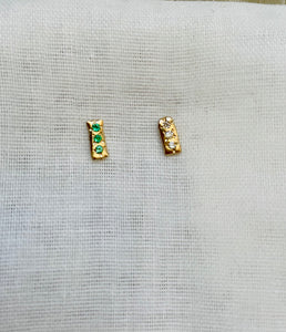 Sky Eyes Fine Jewelry | Earrings, Daintiest Bar Single Stud - 3 Stones, Solid 14k Recycled Gold