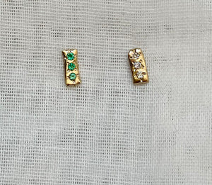 Sky Eyes Fine Jewelry | Earrings, Daintiest Bar Single Stud - 3 Stones, Solid 14k Recycled Gold